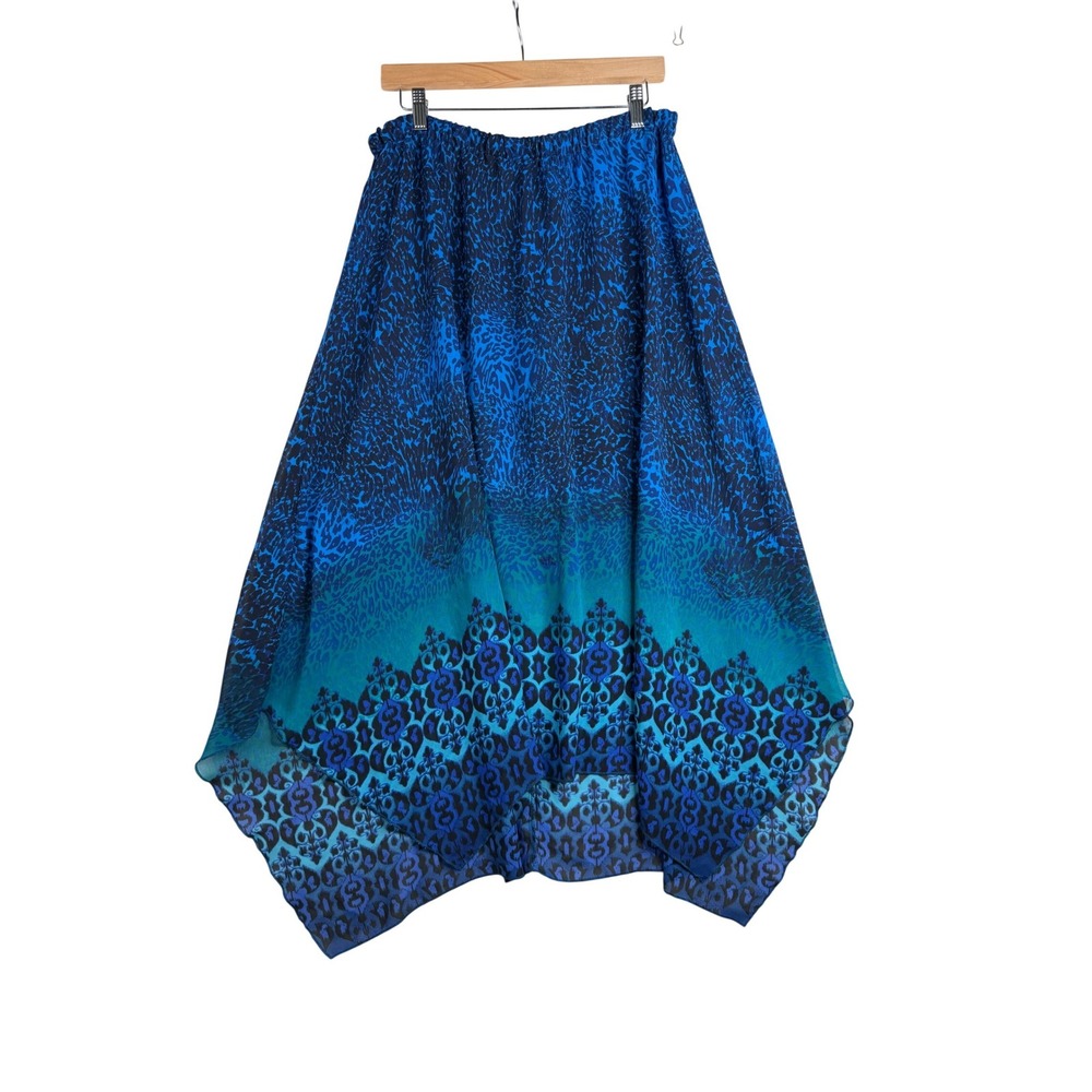 One World‎ Animal Print Sharkbite Hem Maxi Skirt size XL Blue/Black